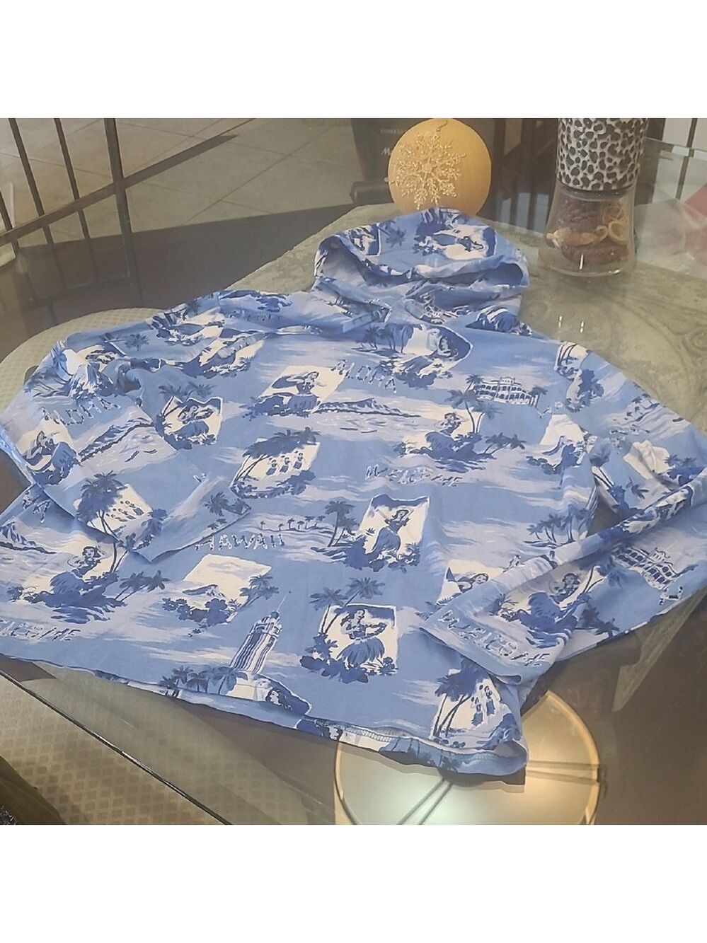 Polo Ralph Lauren Men's Blue Multi Tropical Hawaiian Print Hooded T-Shirt L